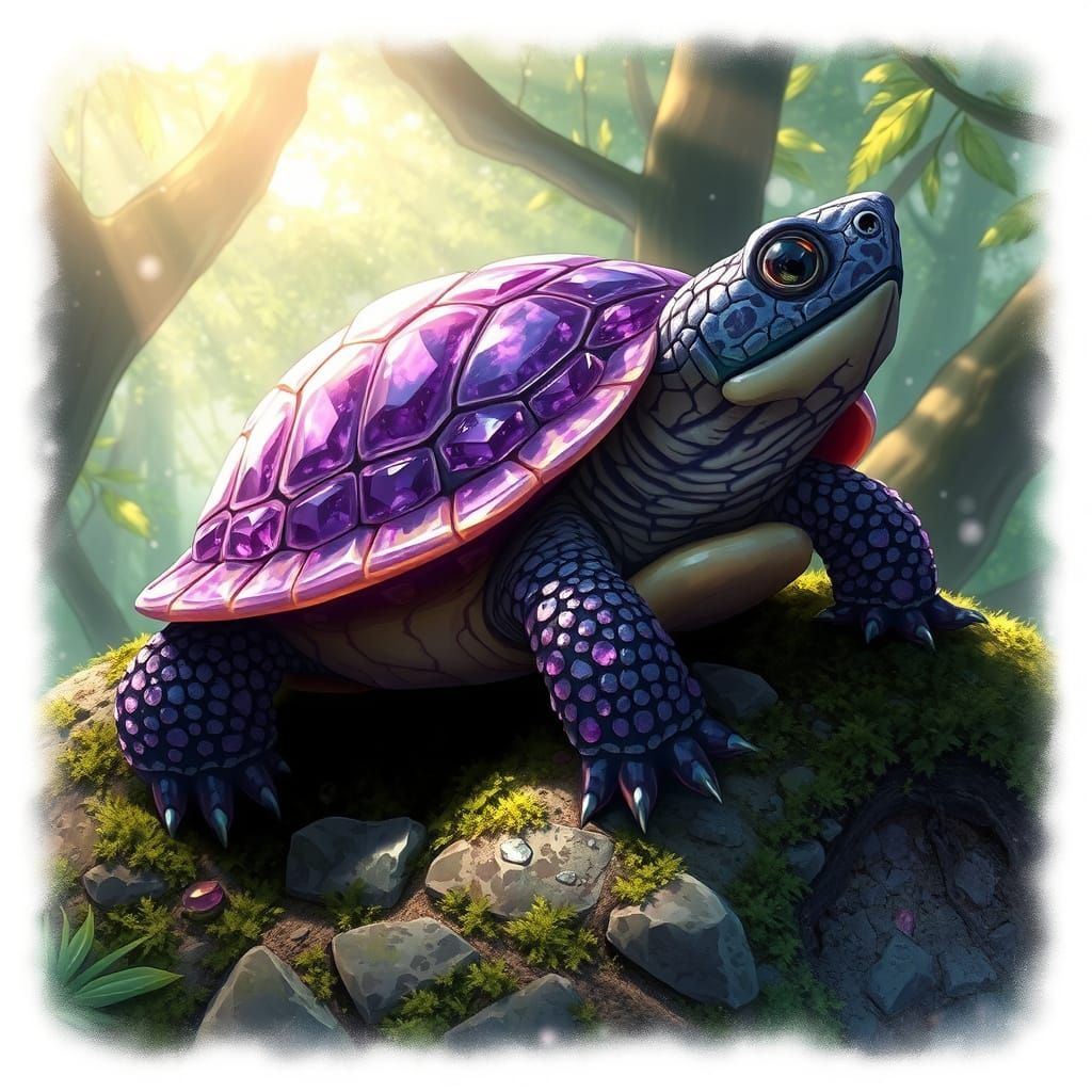Amethyst Terrapin on Mossy Stone in Dappled Sunlight