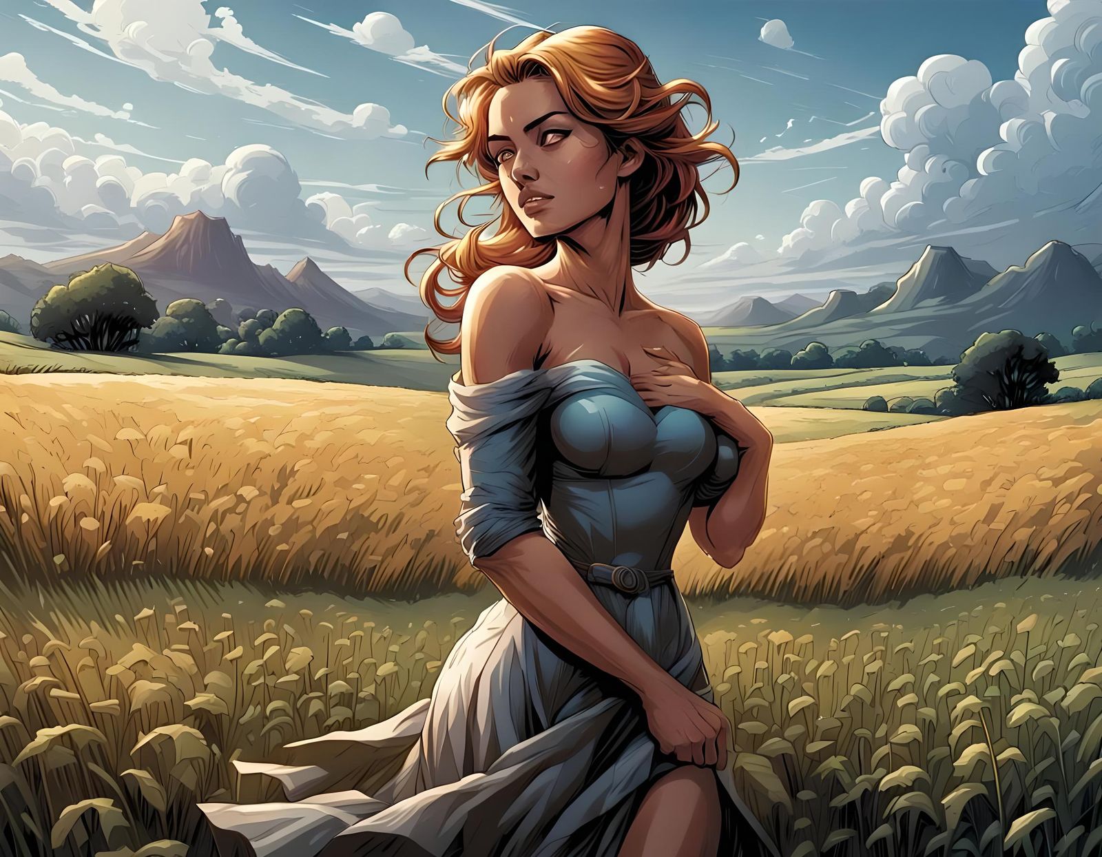 Comic Book Beauty in a Field