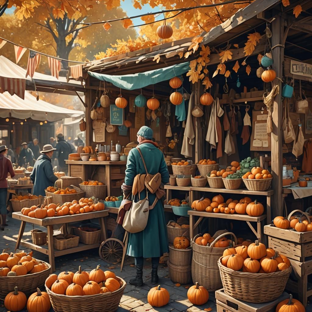 Vintage Flea Market Scene in Splash Art Style