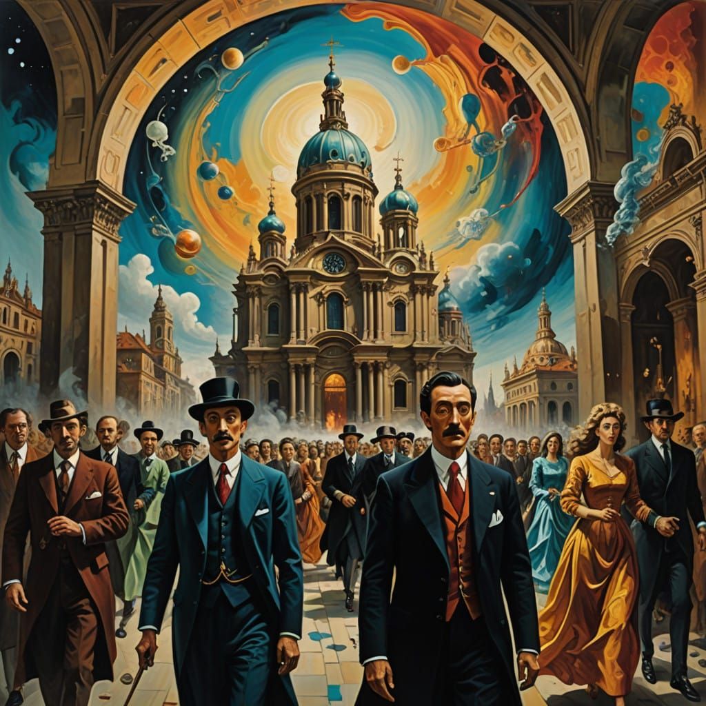 Surreal Baroque Procession in Hypnotic Colors