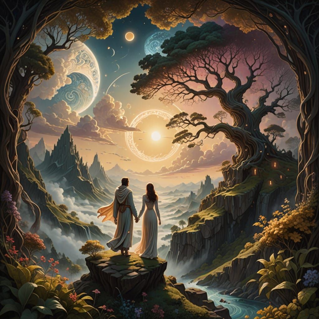 Ethereal Lovers in Divine Landscape