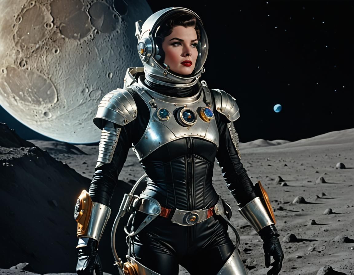 Retrofuturistic Lunar Lander with Art Deco Spacesuit