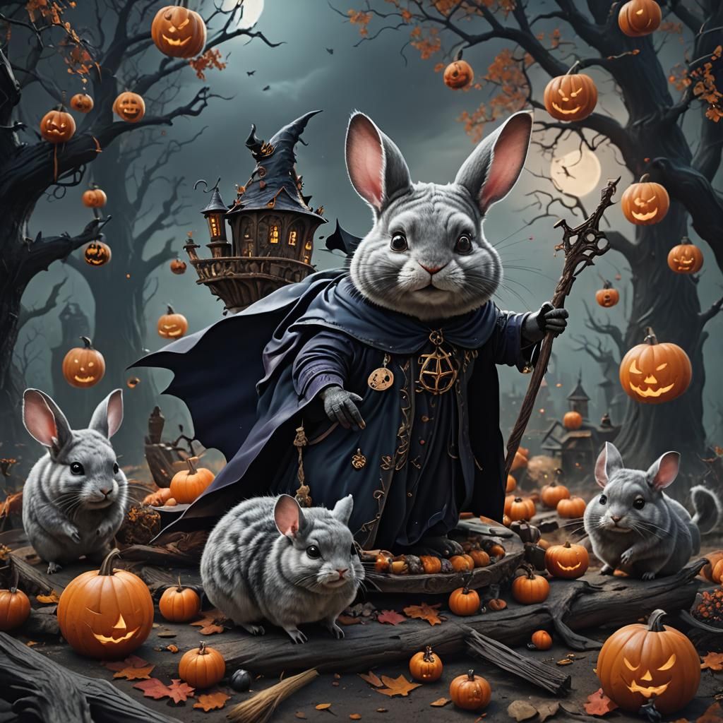 Halloween Witch Chinchilla Fantasy Concept Art