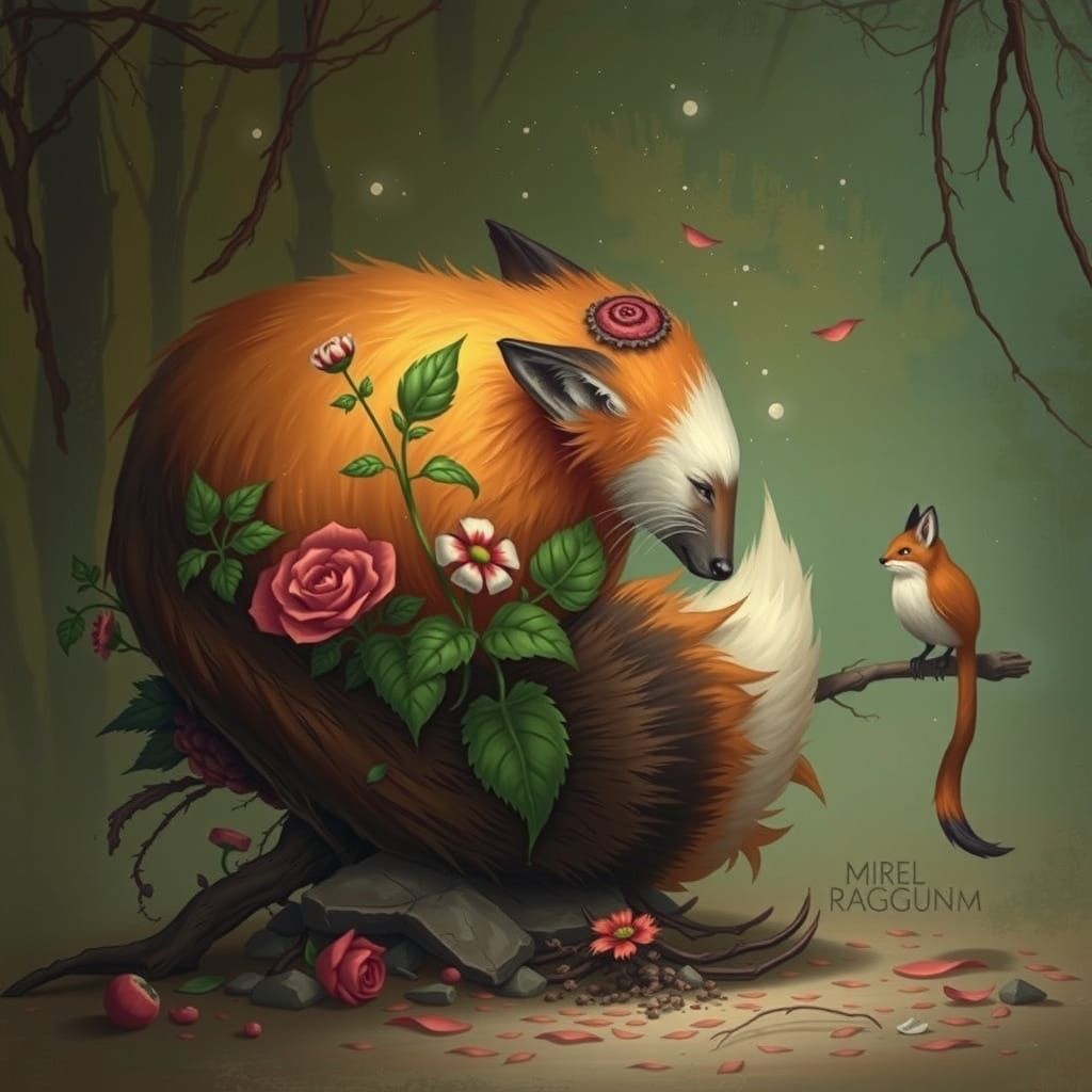 Vibrant Fox in Whimsical Woodland Scene