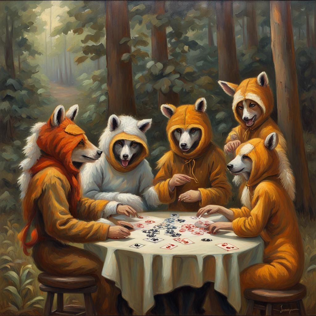 Girls in Animal Costumes Play Poker