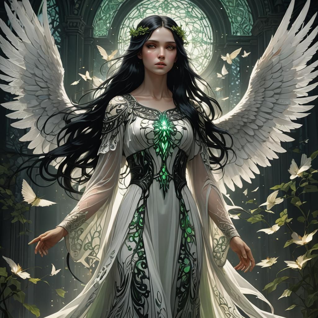 Dark Fantasy Angel with Black Wings, Digital Painting