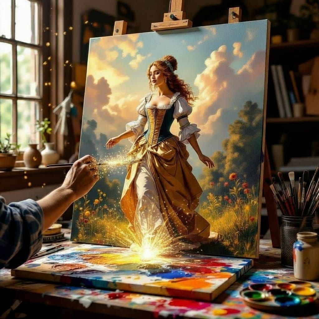 Artistic Creation: Woman Emerging from Oil Painting