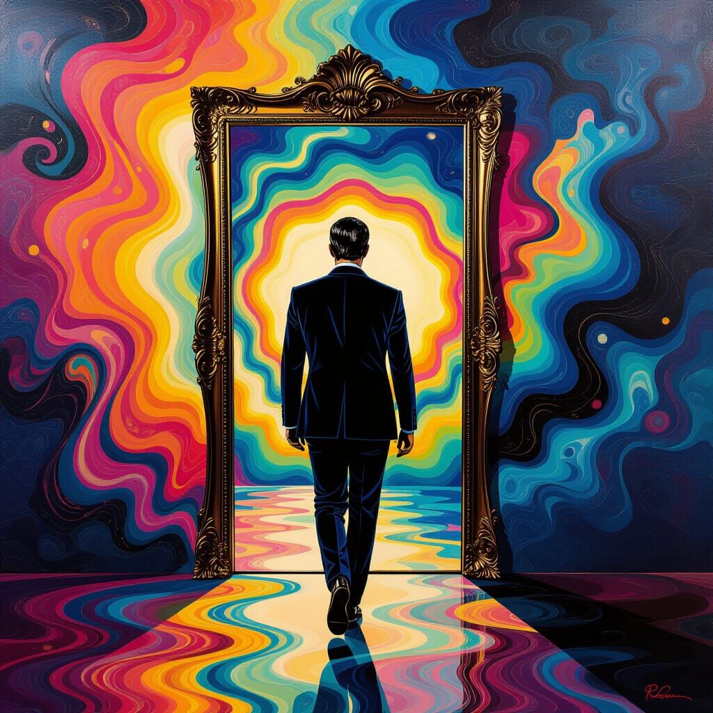 Psychedelic Portal with Velvet-Suited Man