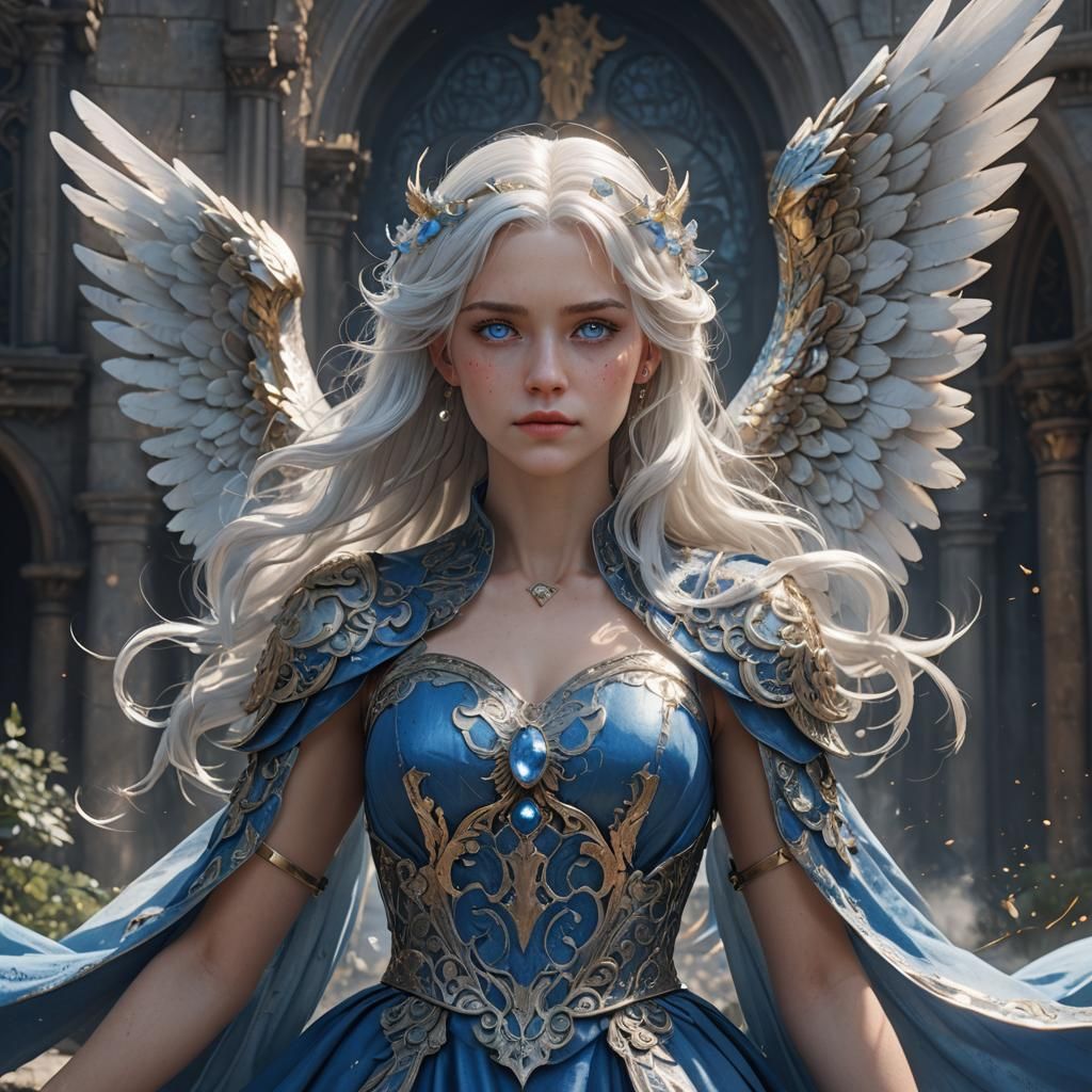 Angel with White Hair and Blue Eyes