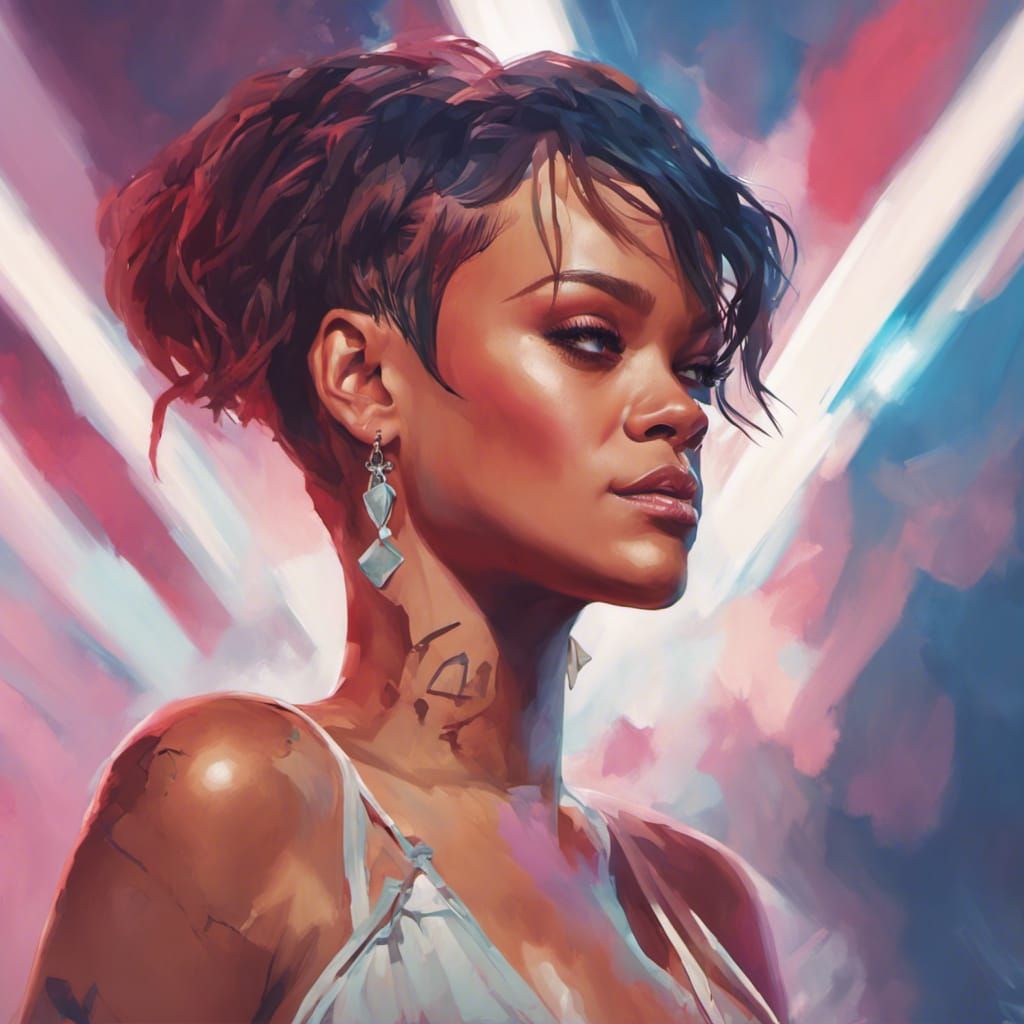 Rihanna Portrait in Hyperdetailed Splash Art Style