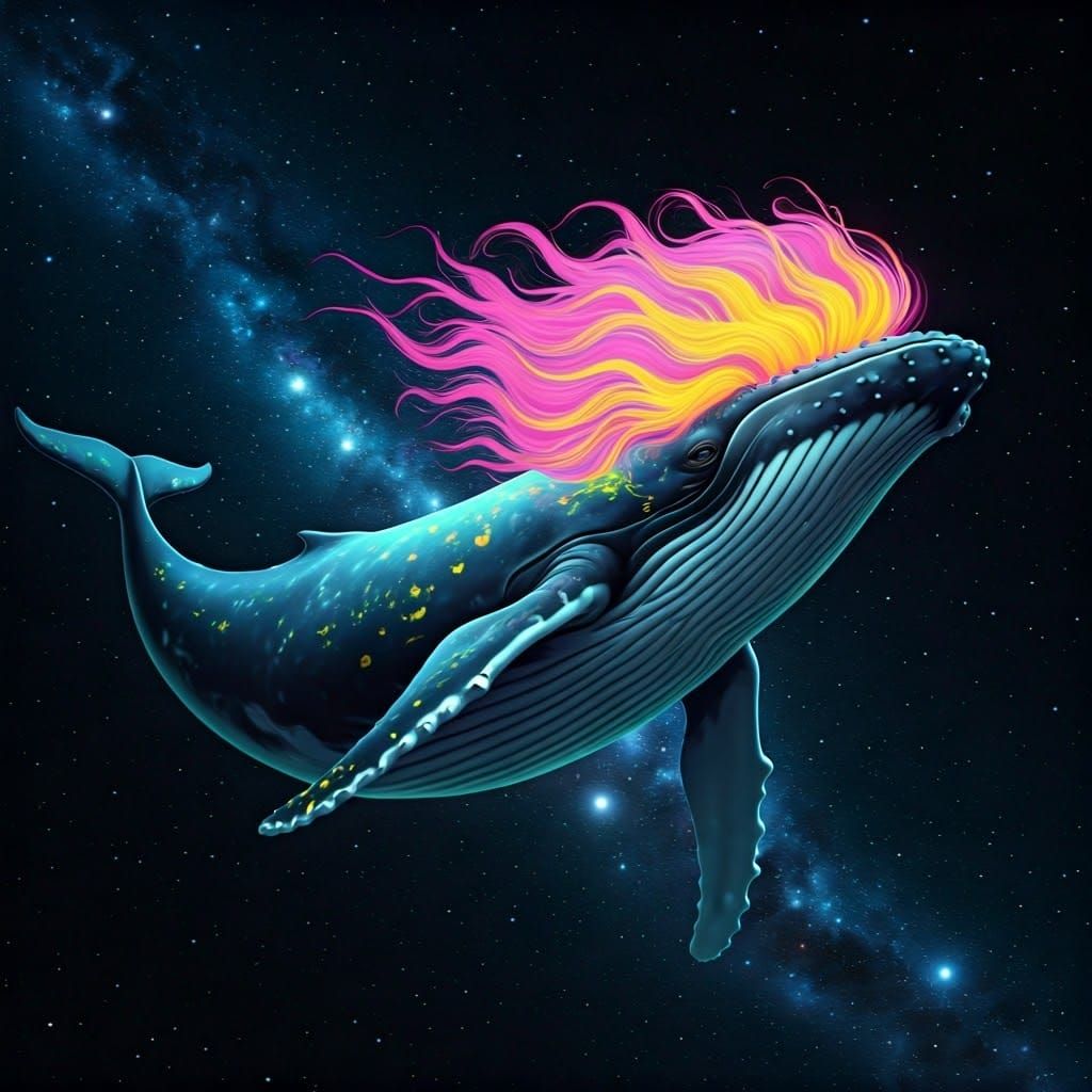 Magnificent Space Whale with Fluorescent Wig