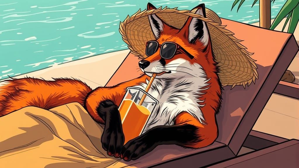Fox on Lounger in Comic Book Art Style