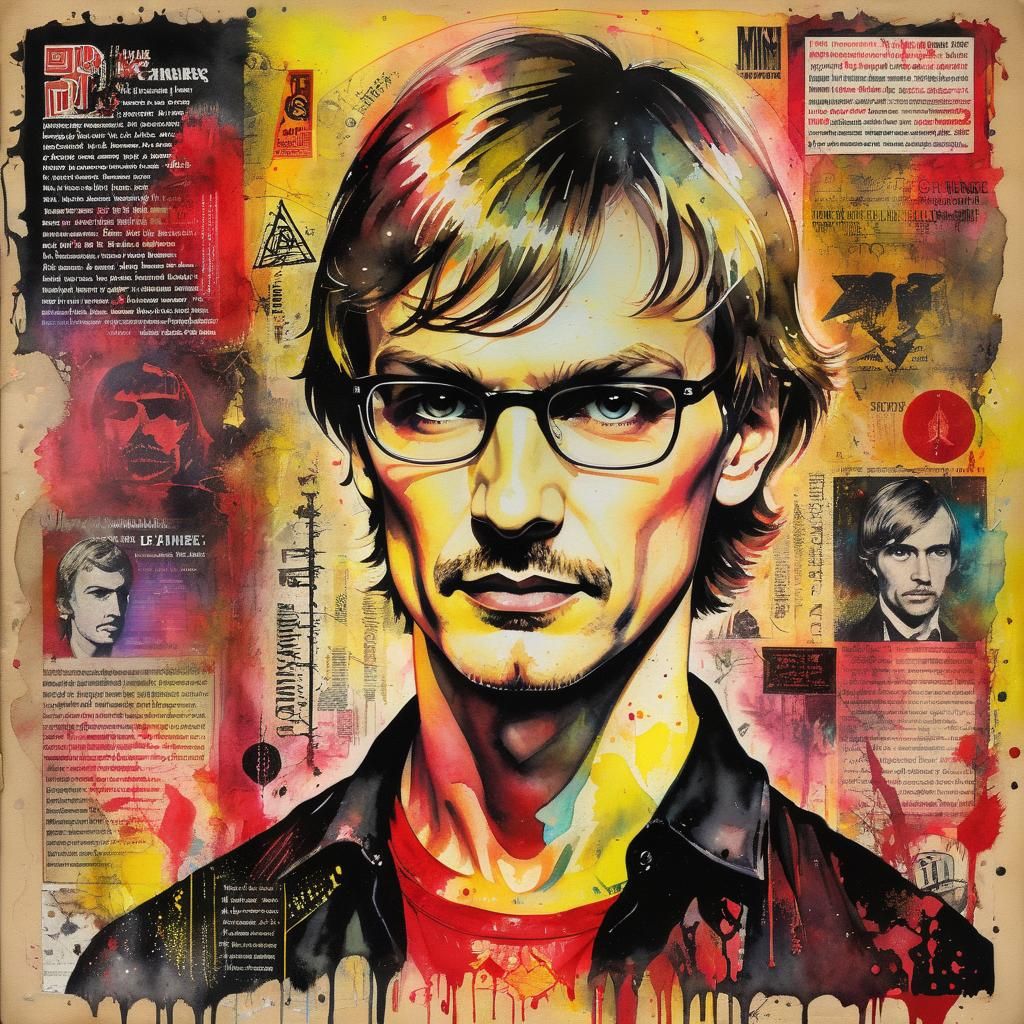 Sinister Gothic Watercolor Portrait with Neon-Punk Elements