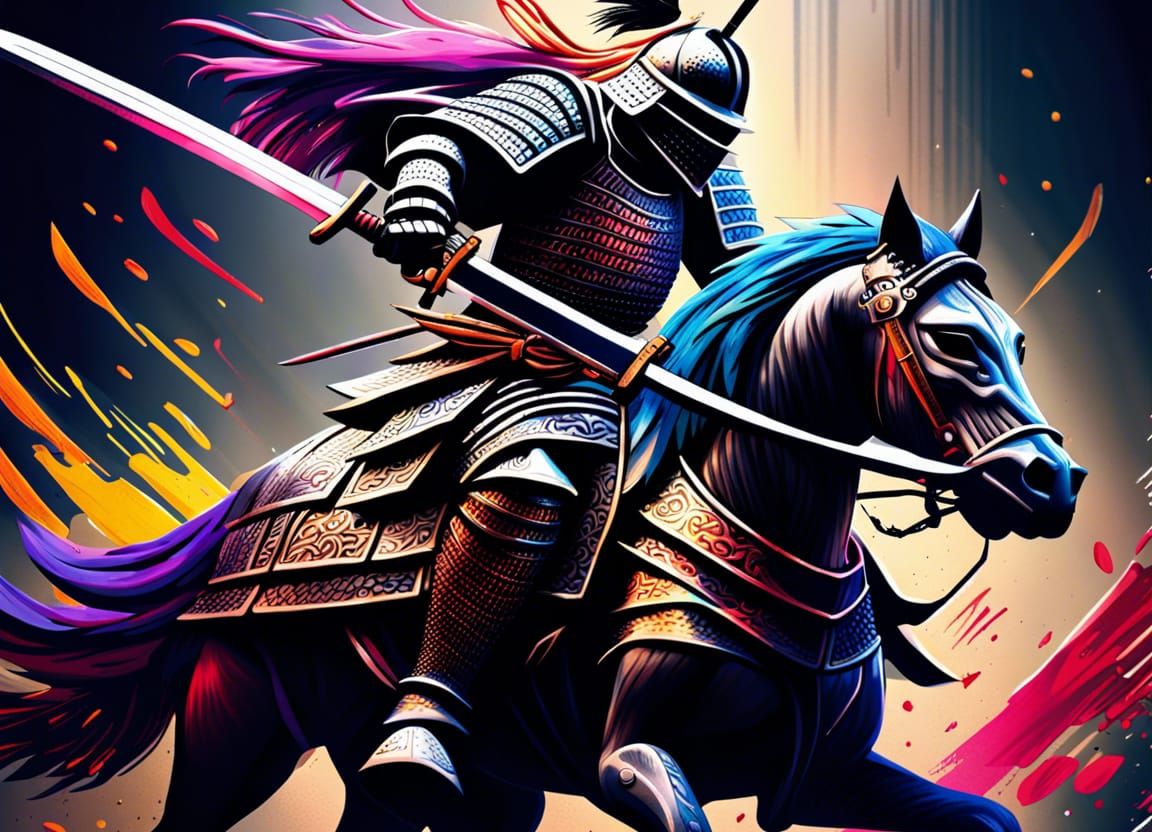 Hyperrealistic Knight vs Samurai Concept Art