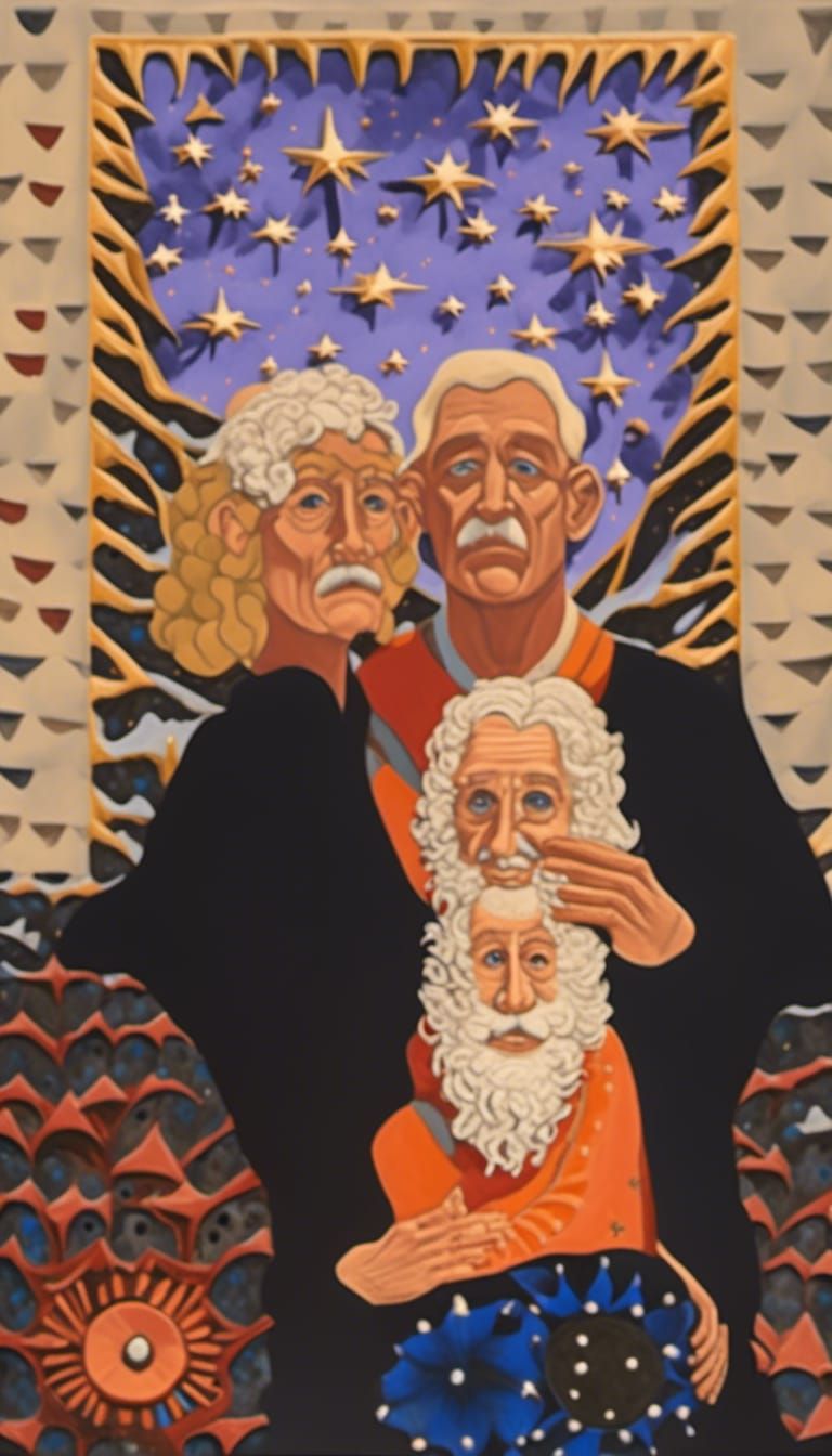 Surreal Figure Consumed by Stars and Wind