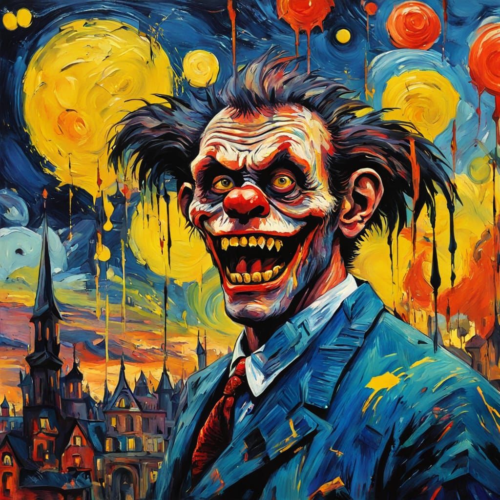 Impressionist Horror Masterpiece in Thick, Gouache Watercolo...