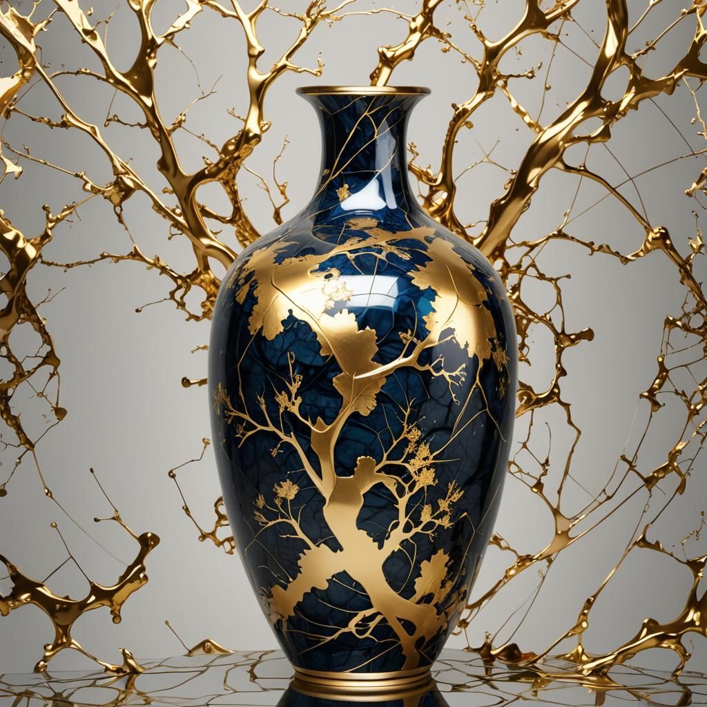 Japanese Vase with Kintsugi Gold