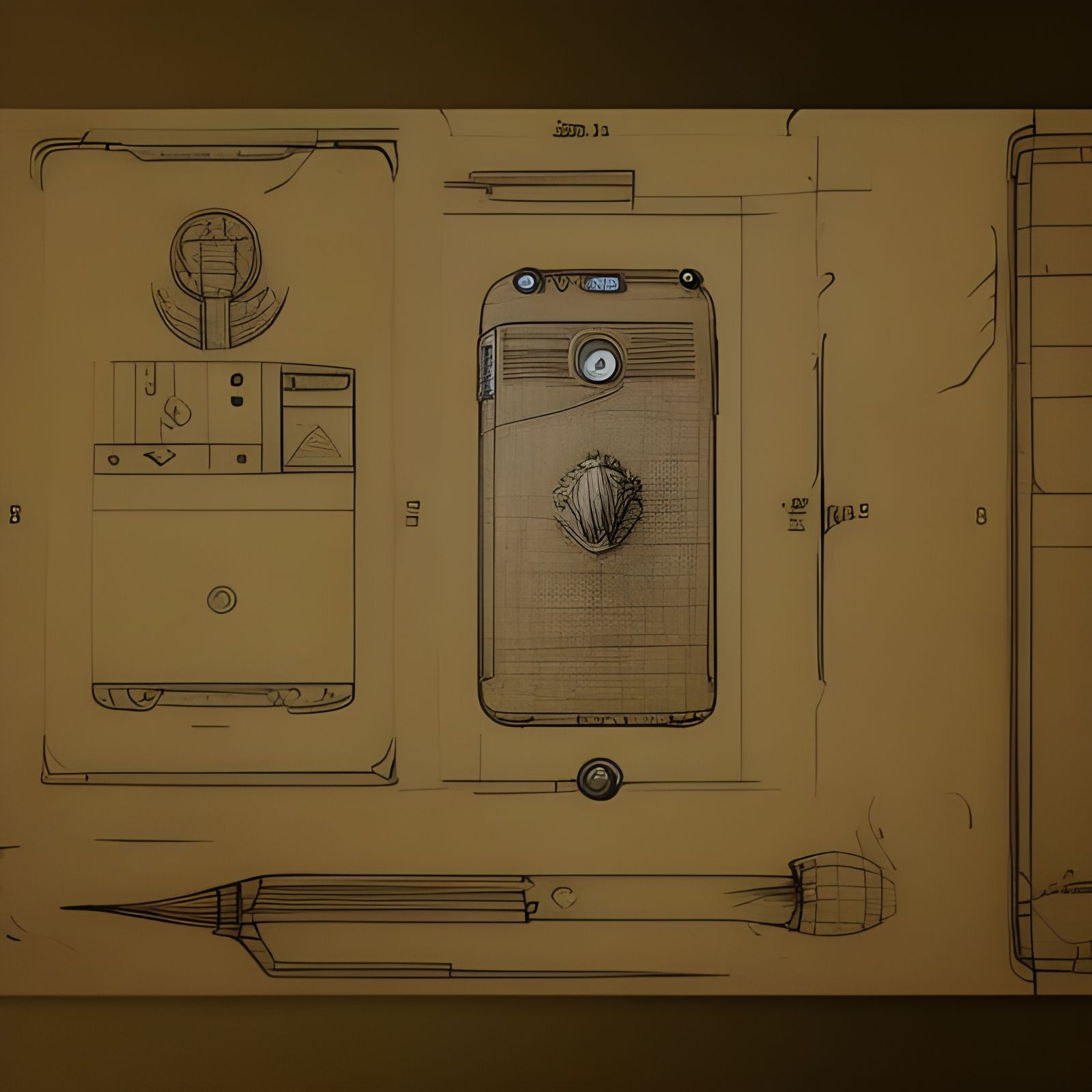 Cellphone Blueprint as Renaissance Drawing