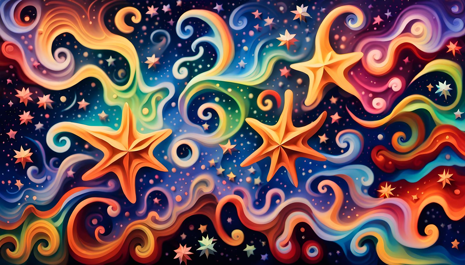 Iridescent Stars in Aboriginal-Style Impasto Painting