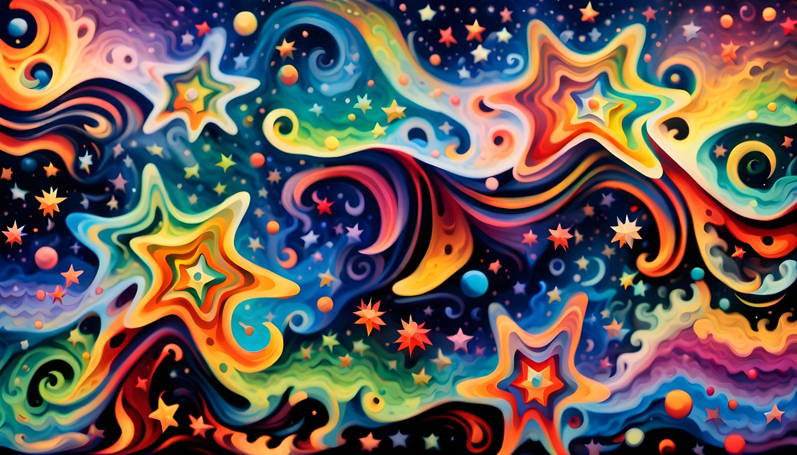 Iridescent Stars in Aboriginal-like Impasto Painting