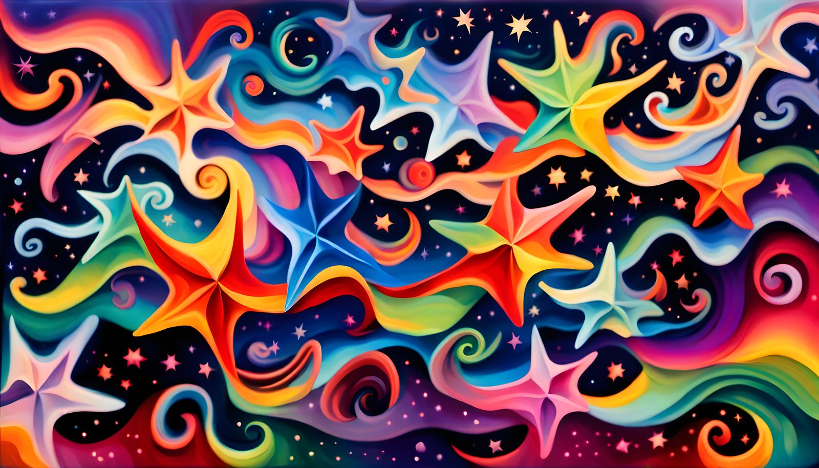 Iridescent Stars in Aboriginal-Style Impasto Painting