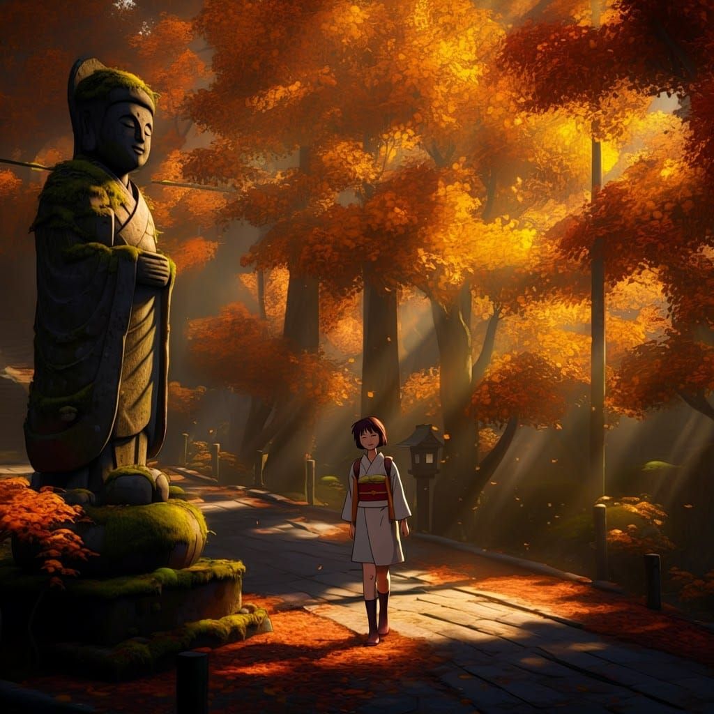 Autumn Girl in Japanese Countryside, Anime Style