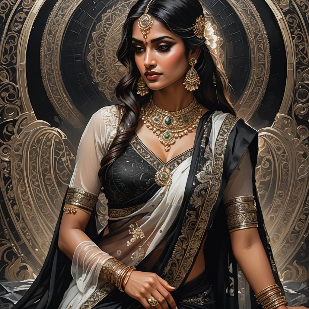 Sensual Indian Woman in Art Nouveau Style