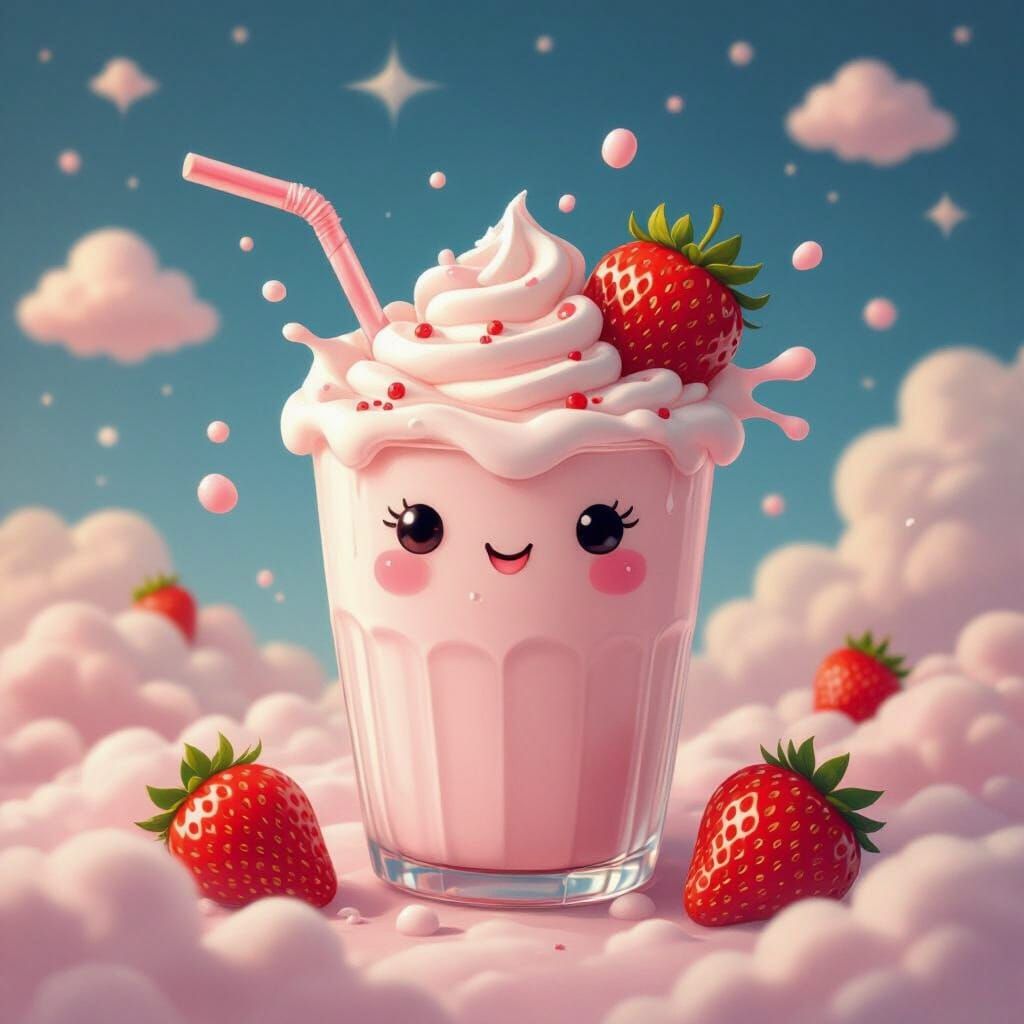 Strawberry Milk Splash in Takashi Murakami Style