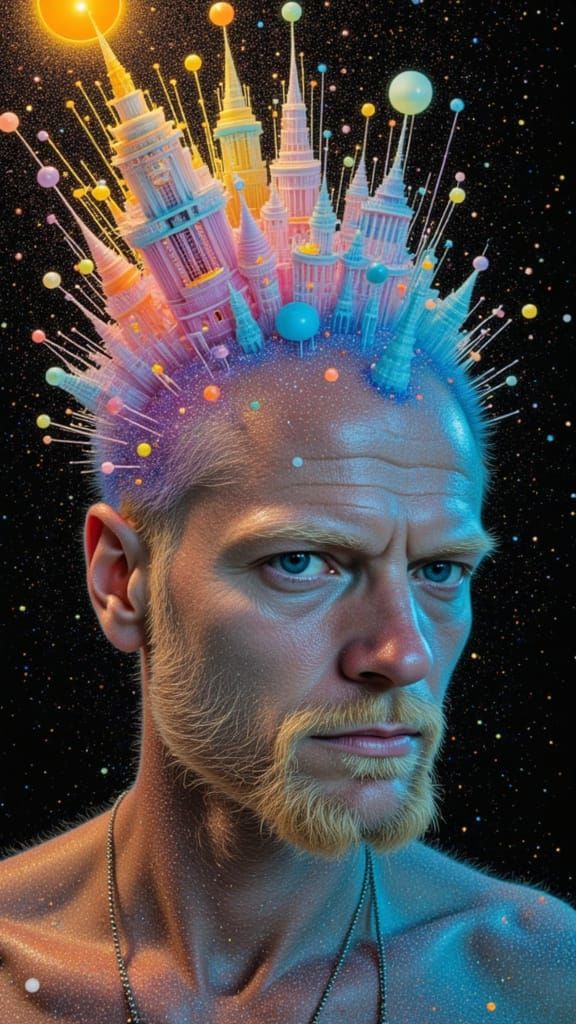 Surreal Klimt-Inspired Landscape with Geometric Elements