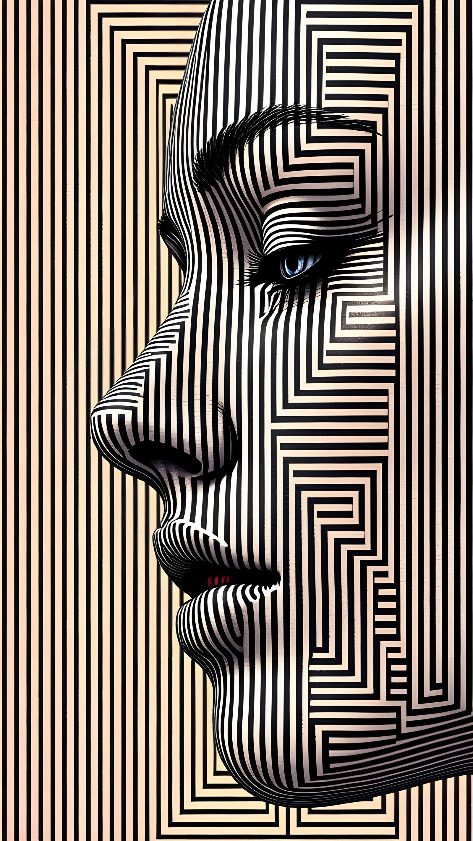 Abstract Surreal Face in Geometric Optical Illusion