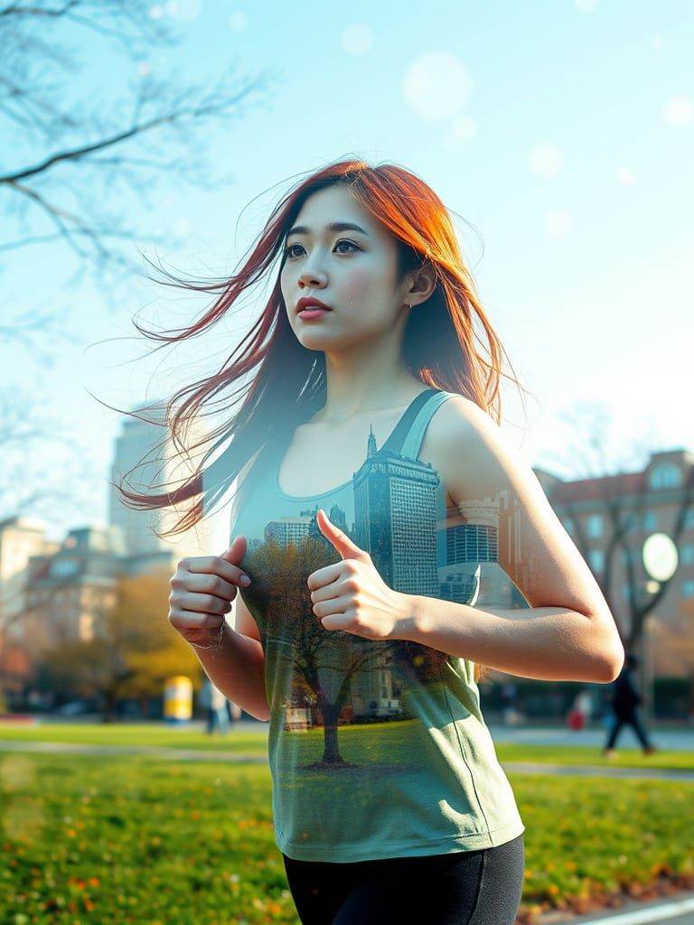 Japanese Woman in Dreamy Double Exposure Art