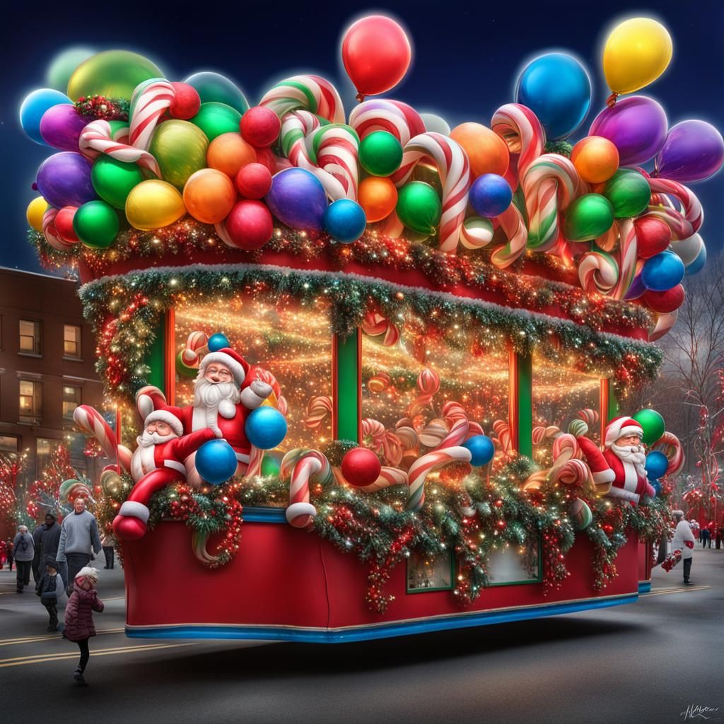 Christmas Parade with Balloons and Lights in Photorealism