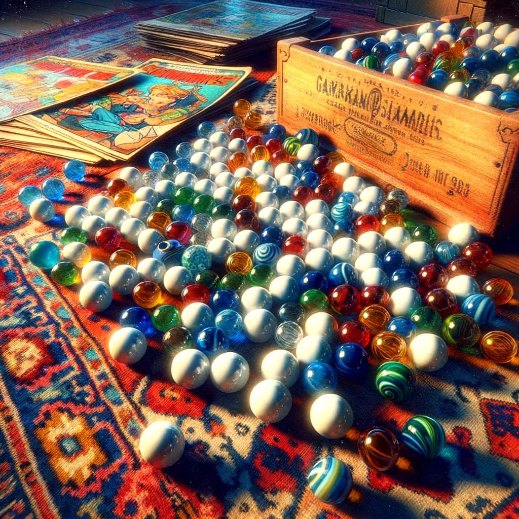 Vintage Toy Marbles on Turkish Rug