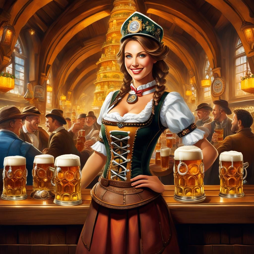 Oktoberfest Waitress Portrait in Detailed Fantasy Scene