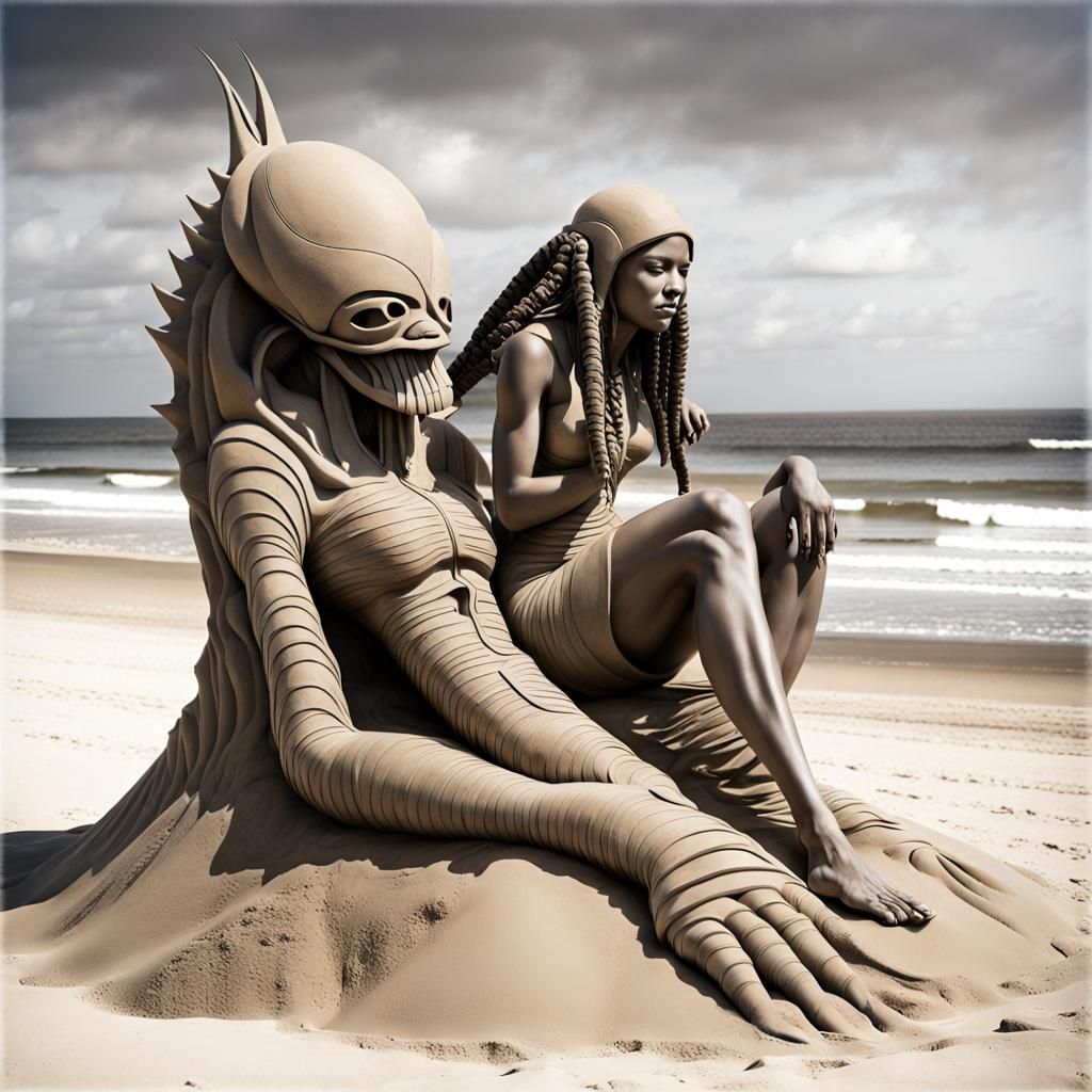 Intricate Sand Sculpture on Beach, Fine Art Photography