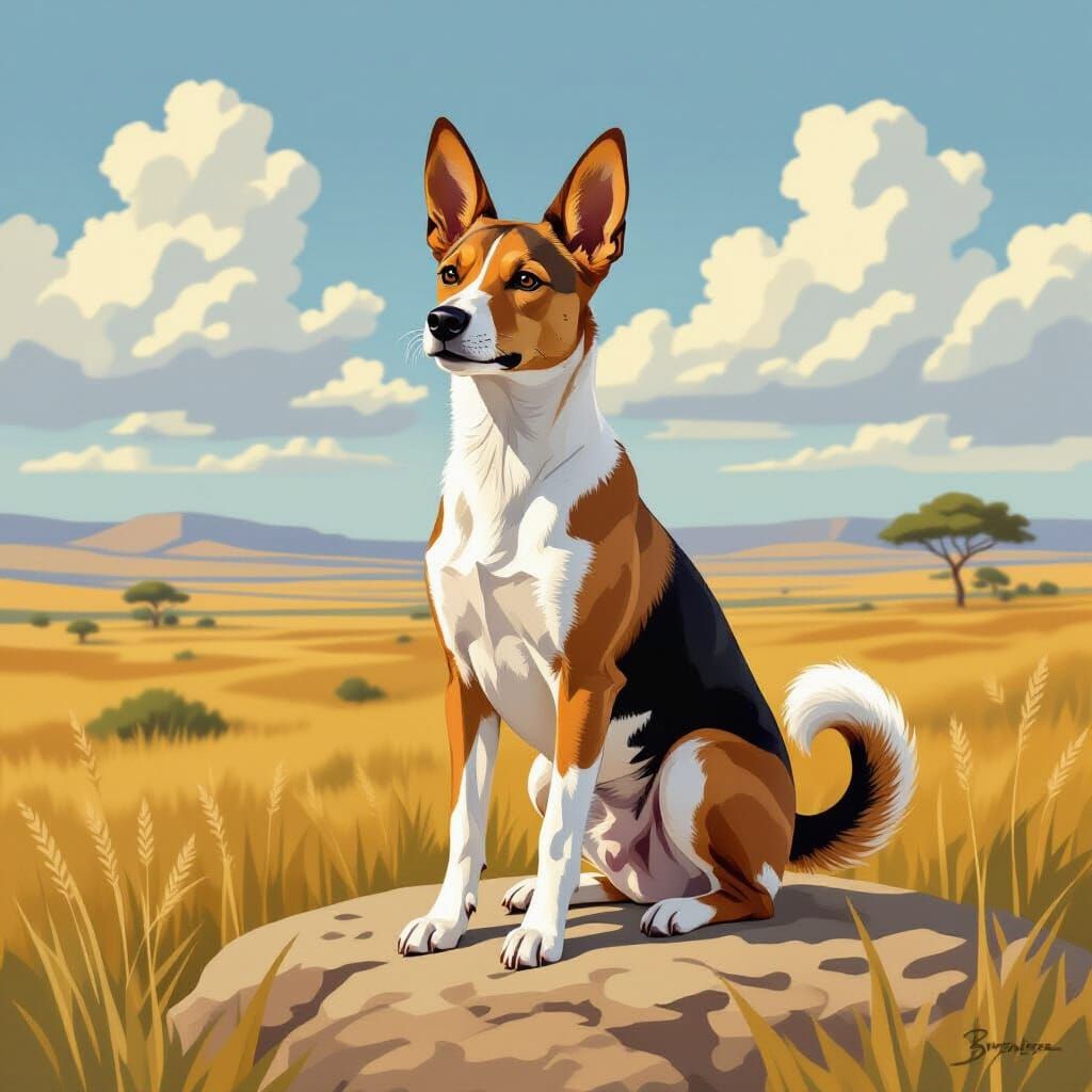 Basenji in Savannah, Wildlife Art Style