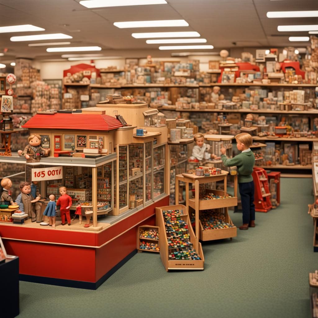 Vintage 1950s Toy Store Scene