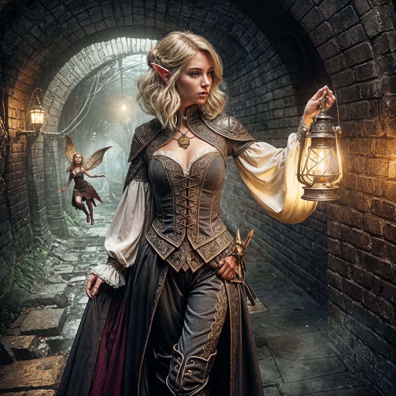 D&D Half-Elf Bard in Medieval Sewer