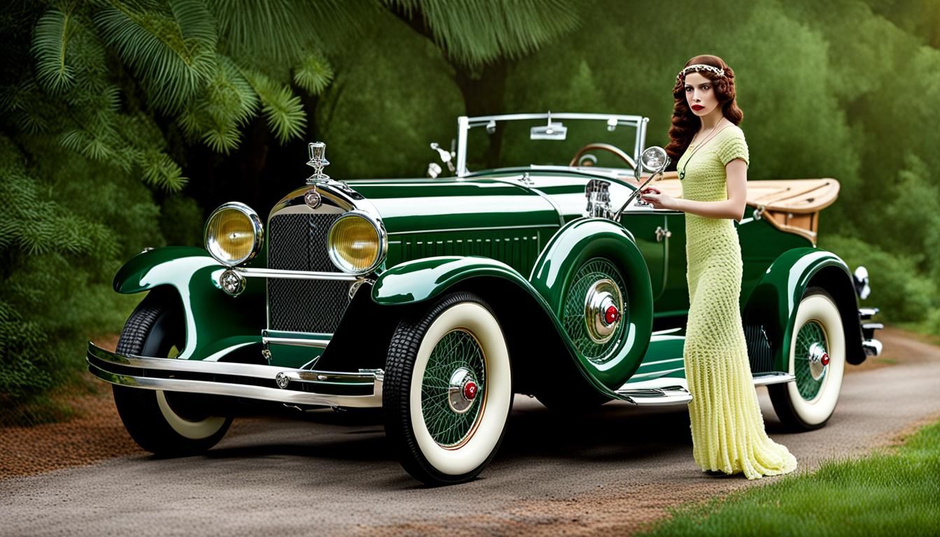 Forest Green 1926 Duesenberg Roadster in Crochet Yarn Art