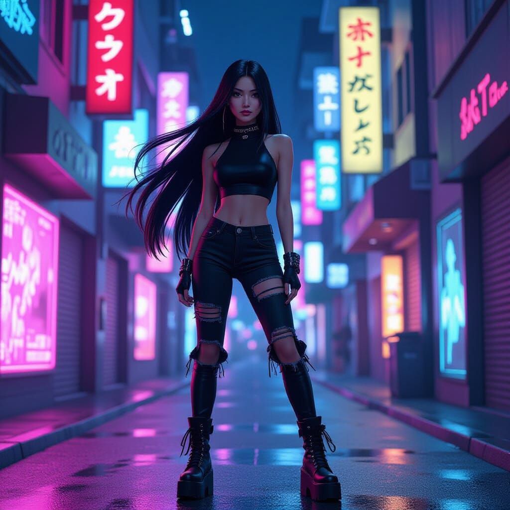 Cyberpunk Woman in Tokyo Alleyway