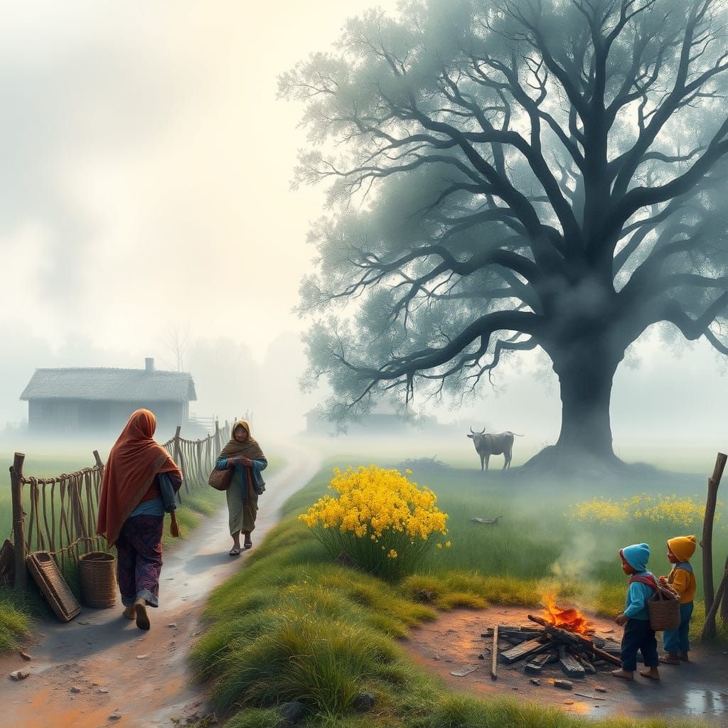 Serene Winter Morning in a Bangladeshi Village