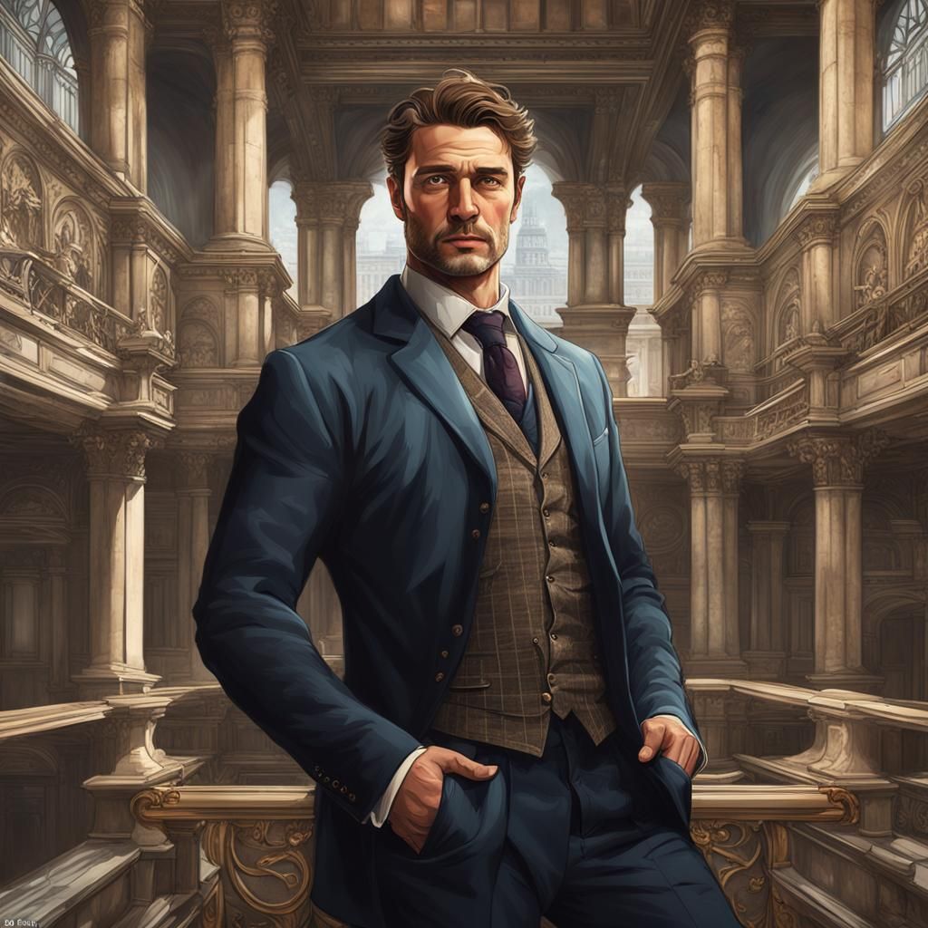 English Businessman Portrait in London, Detailed Art