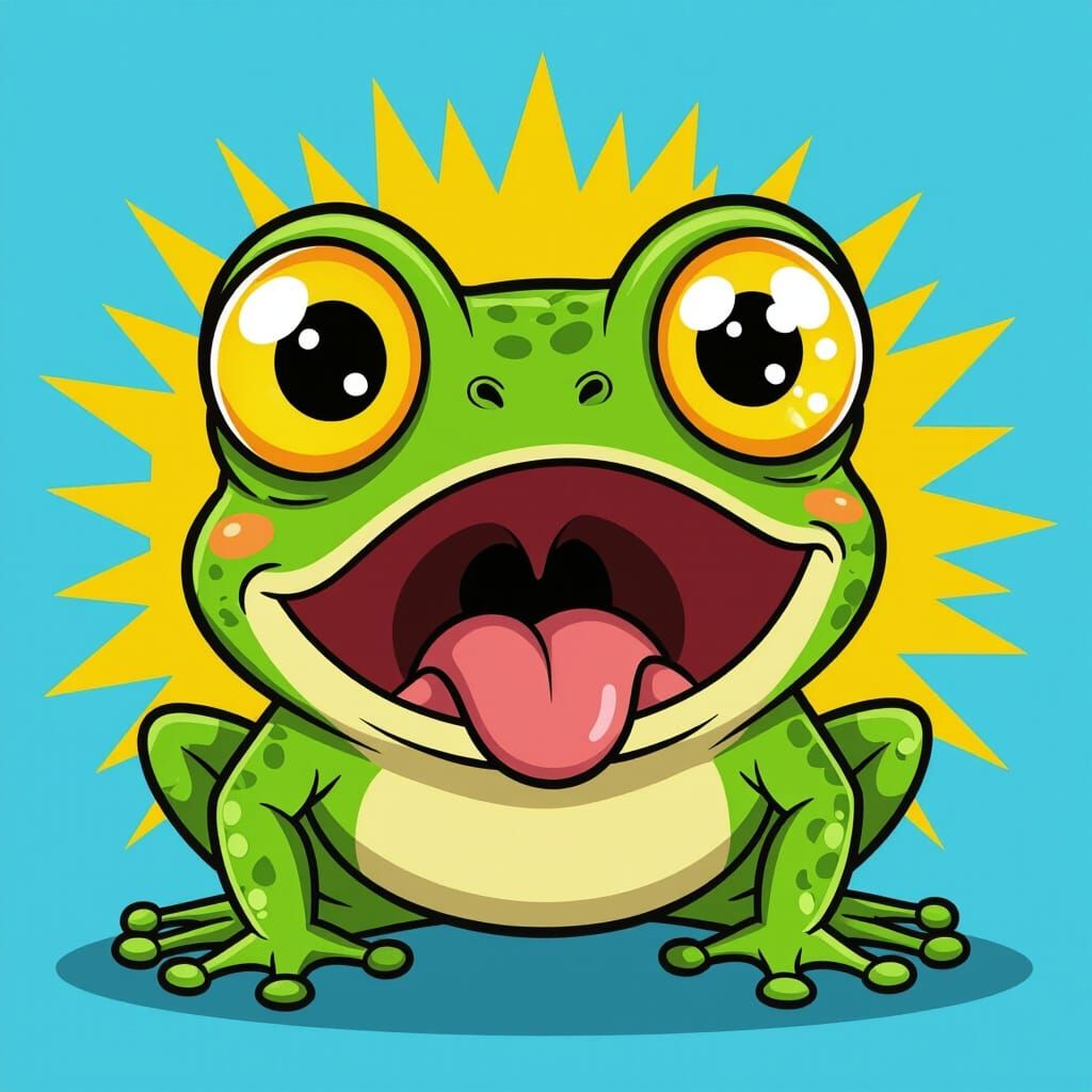 Cartoon Frog in Exaggerated Shock
