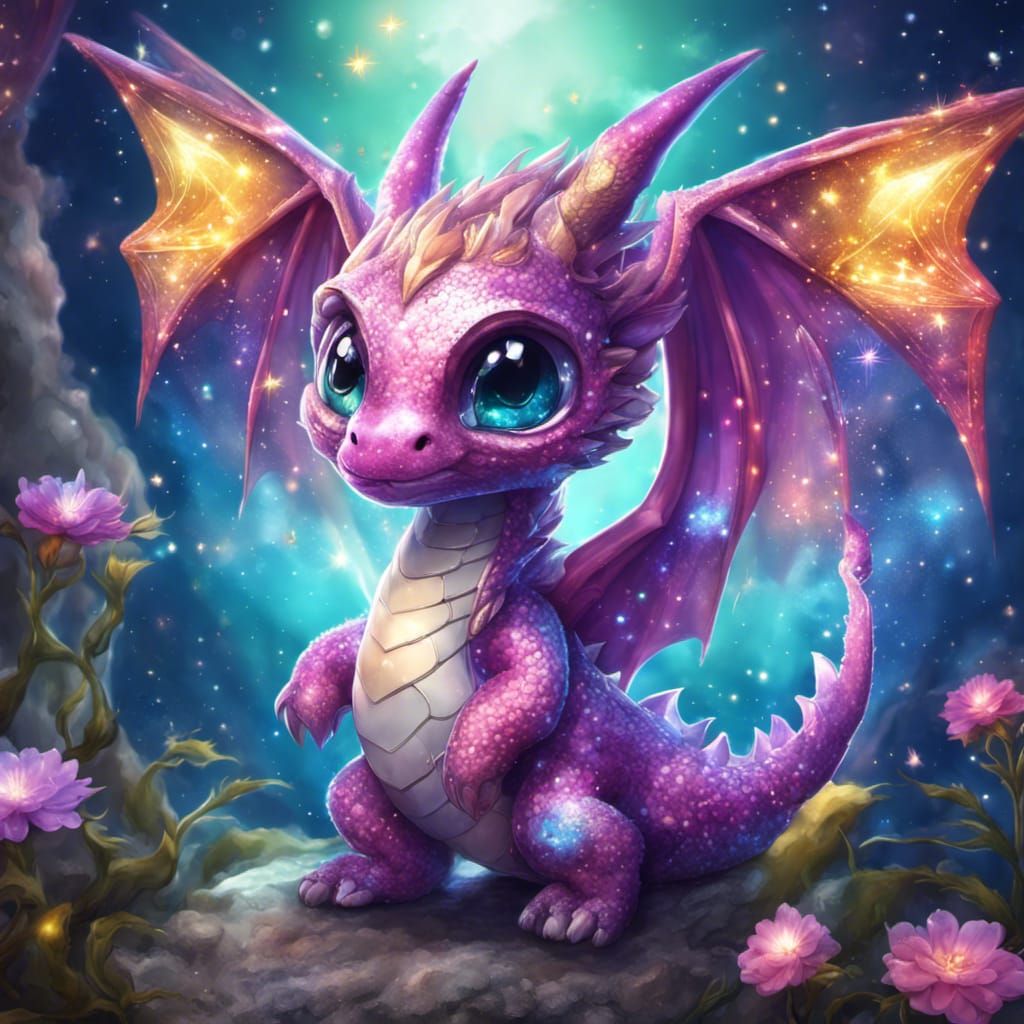 Adorable Chibi Space Dragon in Dreamy Fairycore Style