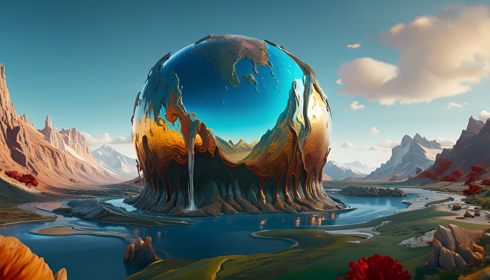 Surreal Melting Earth Inspired by Dalí and Mucha