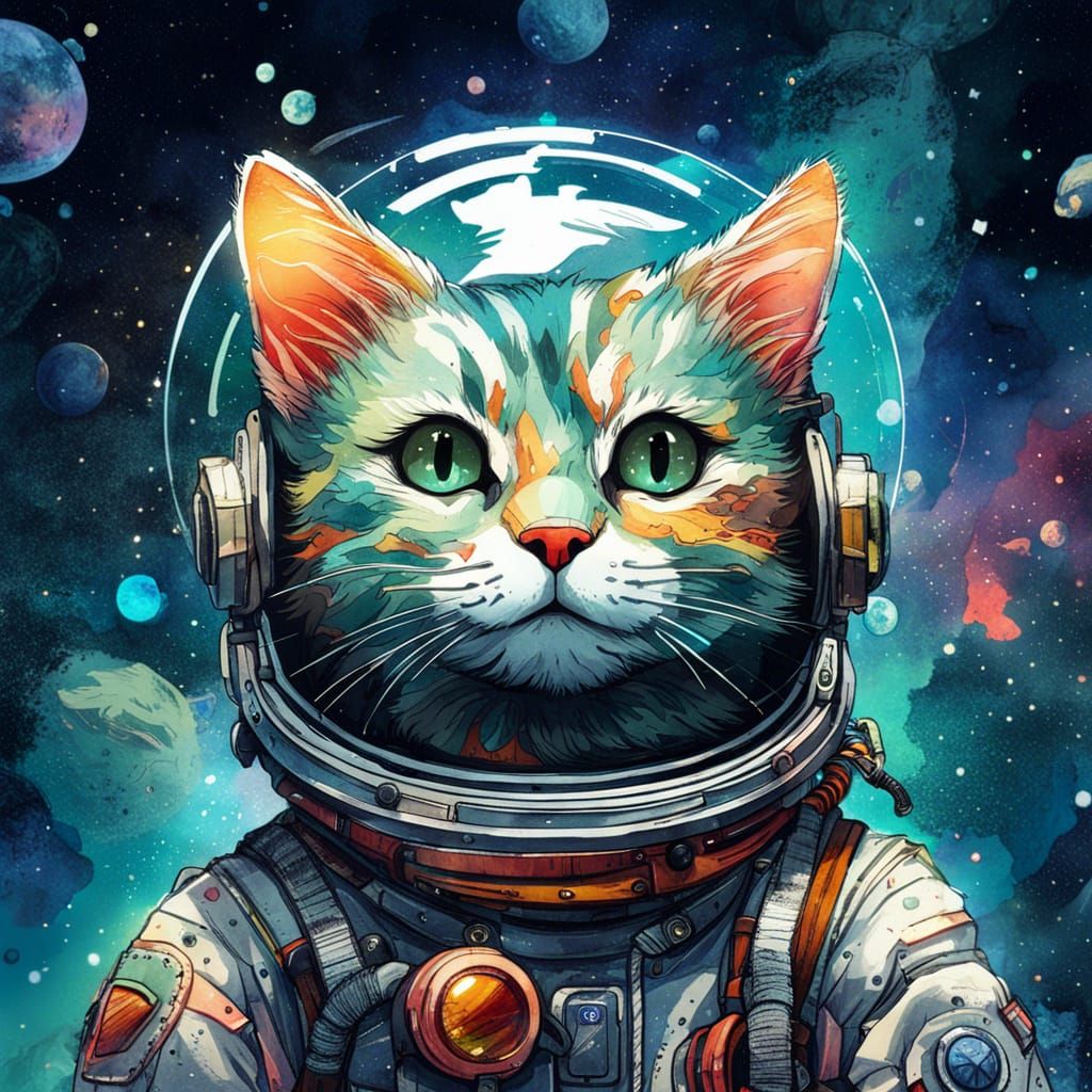 Adorable Anime Cat Astronaut in Space