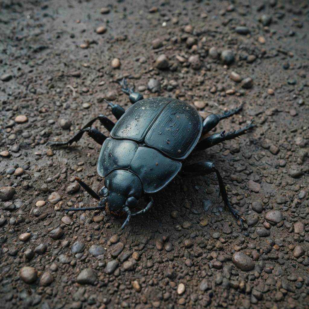 Dramatic Cinematic Still of a Beetle on Wet Dirt