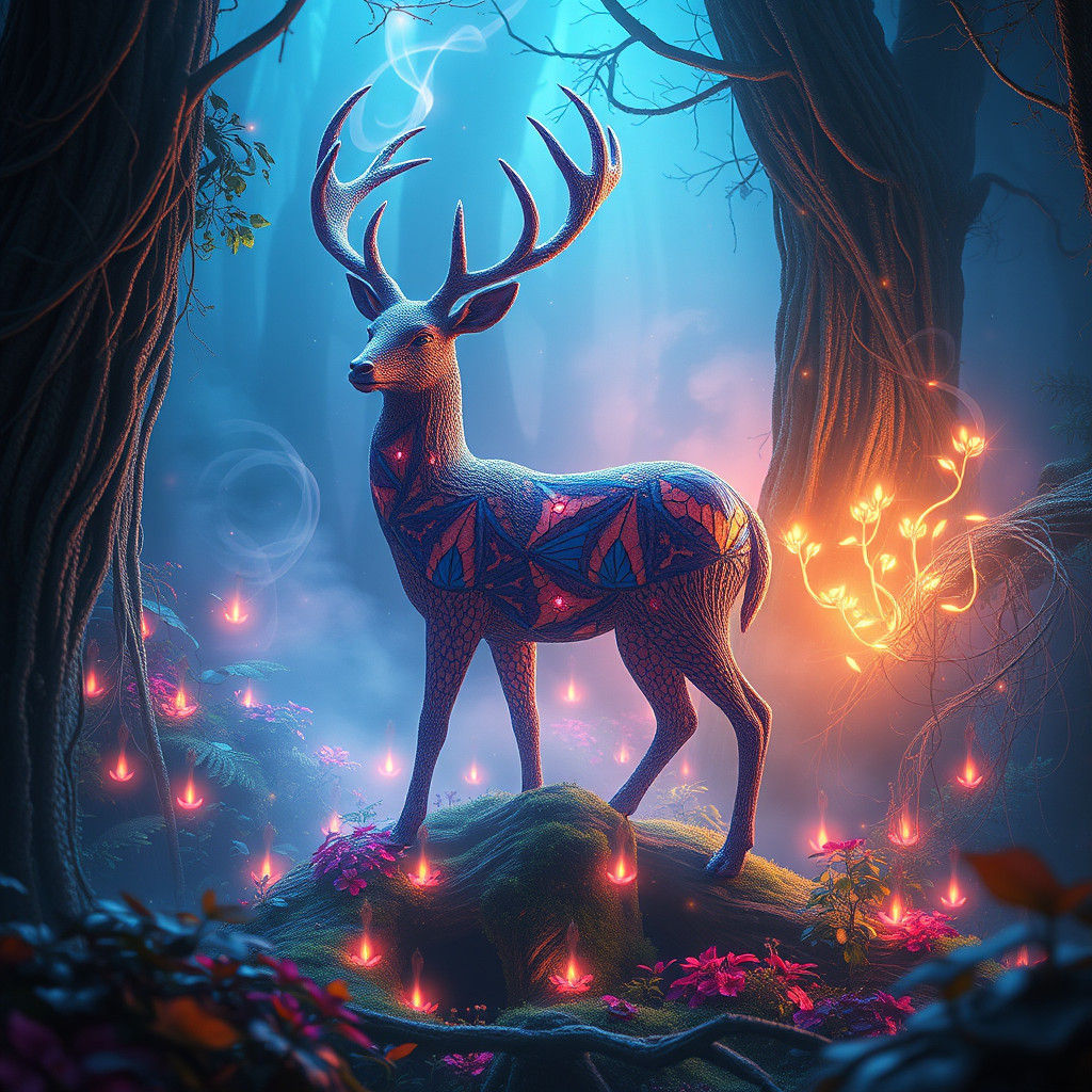 Knitted Animals in Mystical Forest Concept Art