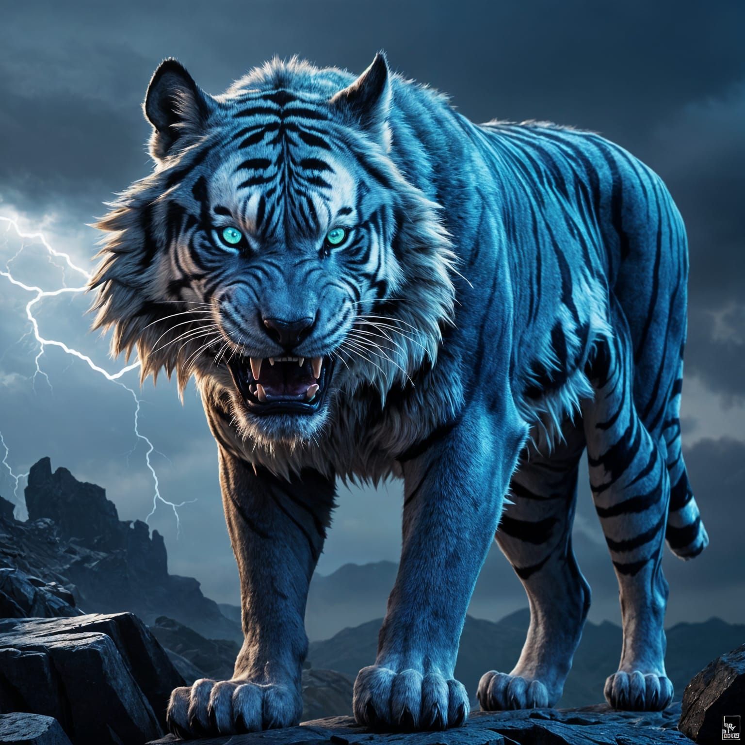 Fierce Foes Confront in Hyperrealistic Stormy Landscape