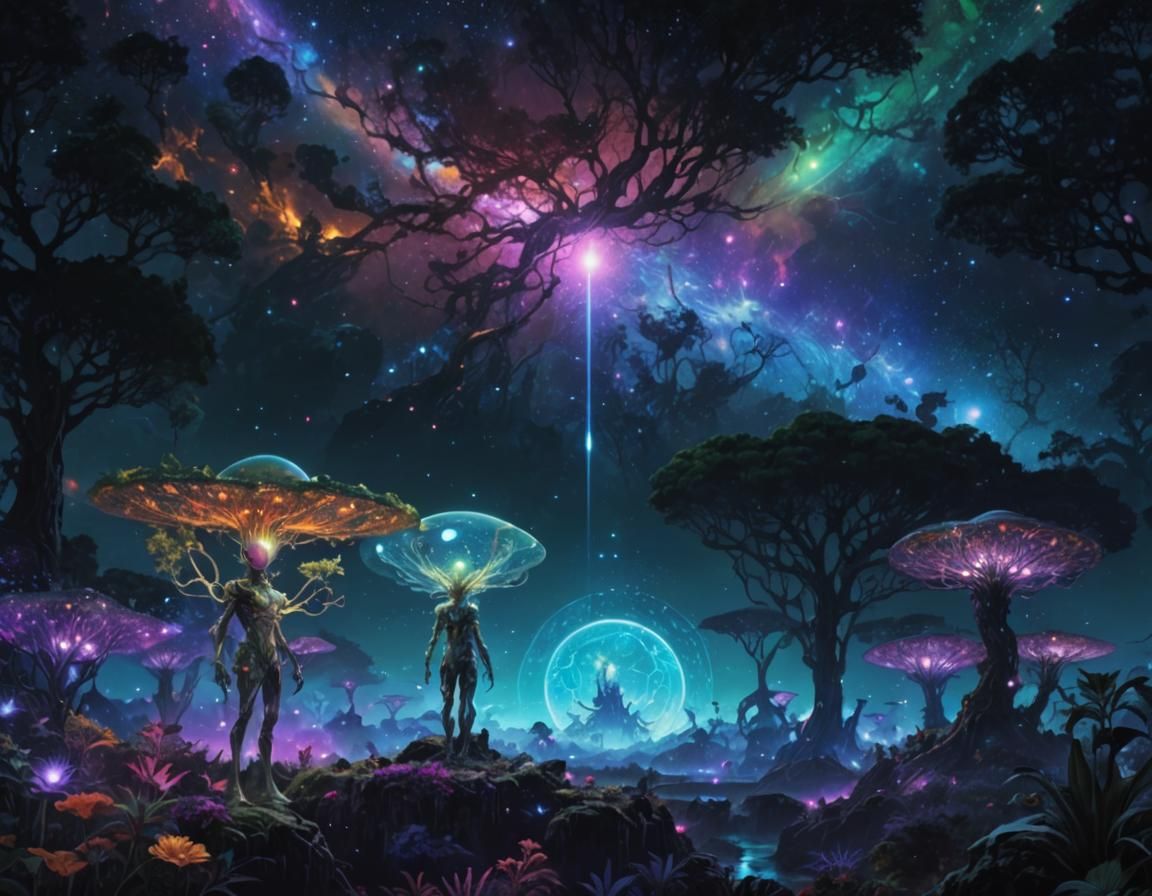 Dreamlike Alien Landscape with Planets and Comets